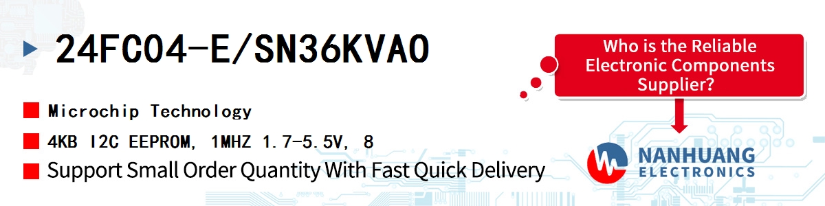 24FC04-E/SN36KVAO Microchip 4KB I2C EEPROM, 1MHZ 1.7-5.5V, 8