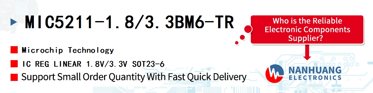 MIC5211-1.8/3.3BM6-TR Microchip IC REG LINEAR 1.8V/3.3V SOT23-6