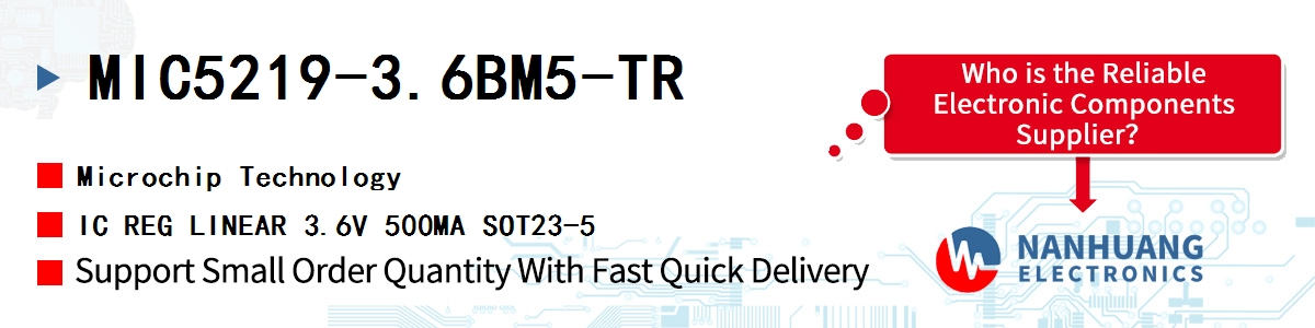 MIC5219-3.6BM5-TR Microchip IC REG LINEAR 3.6V 500MA SOT23-5